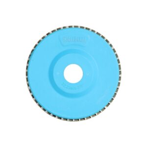 Blue circular abrasive disc with a central mounting hole, viewed face-on for grinding or polishing use.