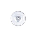 Circular abrasive grinding wheel with a central mounting hole and serrated outer edge.