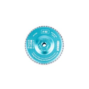Blue circular abrasive grinding wheel with central bore and '#60' grit label, used for metal grinding.